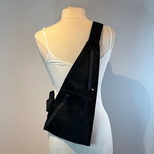 Trendy black and grey nylon water resistant sling bag